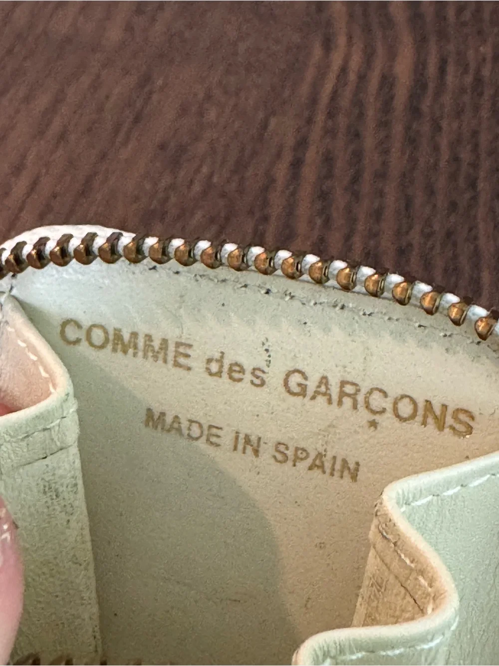 Comme des Garcons Cream Embossed Leather Zip Key & Card Pouch